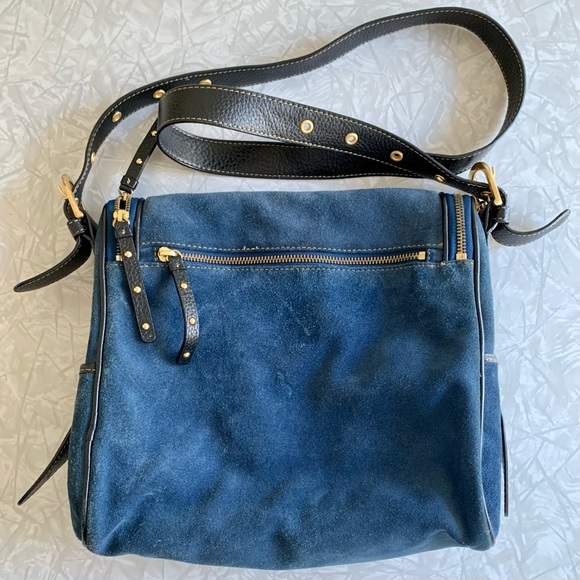 VTG Maxx New York Navy Blue Suede Crossbody + Coin Purse - Picture 2 of 9